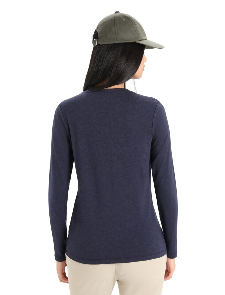 Women's Icebreaker Merino Central Classic T-Shirt Sunset Long Sleeve Midnight Navy | CA 1314WNBY